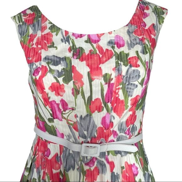 Donna Ricco Short A-Line Dress Sleeveless Vintage Pink Floral Belted Womens 2 - Picture 5 of 12